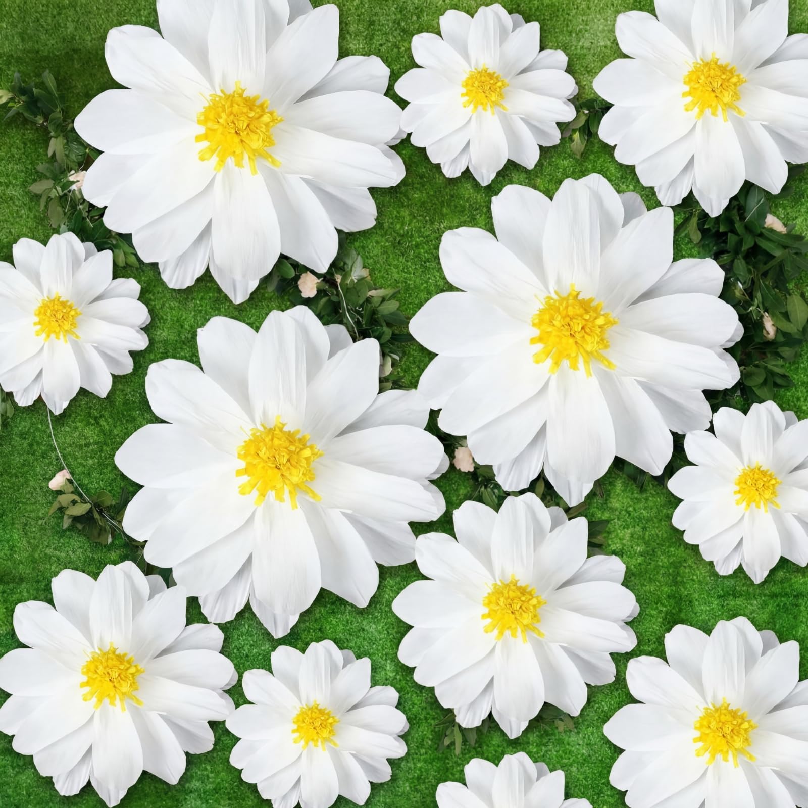 AmazingSpark 18 pompon di carta velina a forma di margherita, fiori bianchi gialli, a tema margherita, compleanni, baby shower, feste di nozze, decorazioni da appendere al sole