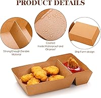 Vista 3 de SOUJOY Paquete de 100 bandejas para servir alimentos, 2 compartimentos, bandeja de nacho kraft desechable, cartón resistente a la grasa, contenedor