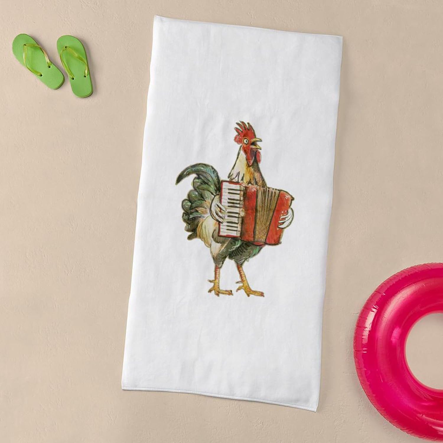 CafePress Accordian Playing Chicken 30"x60" Absorbent Cotton Back, Soft Beach, Pool Towel