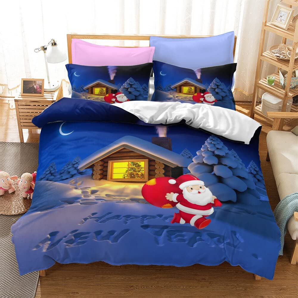 FUYEUN Parure De Lit Noël Pour Lit Simple, Motif Père Noël Enneigé, 1 Housse De Couette 173x218 Cm, 1 Taie D'oreiller 50x75 Cm
