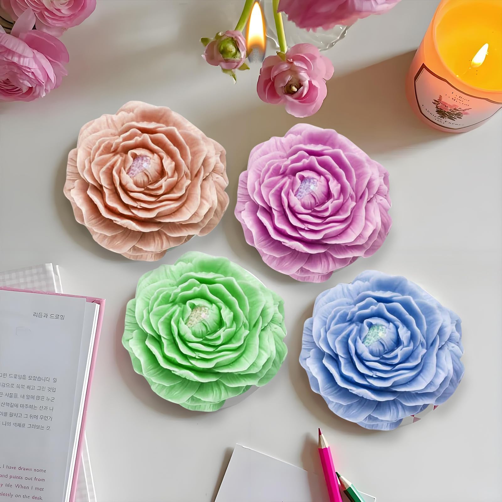 Moule En Silicone Pour Bougie Florale Pivoine - Pour La Fabrication De Bouquets De Bougies En Résine époxy - Moule à La Main - Décoration D'intérieur - Moules Pour Résine époxy