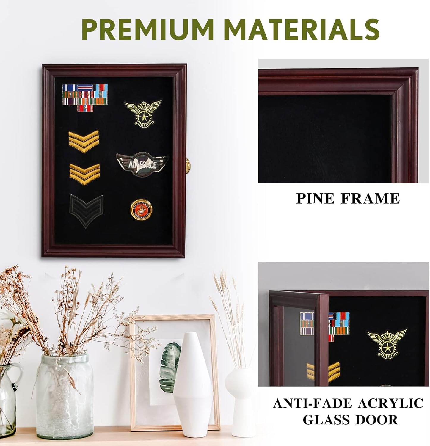 11”X15” Pin Display Case, Shadow Box-Wood Frame-Mahogany Display Cases, 1.2 Inch Interior Depth Shadow Box for Wall and Tabletop Display Ideal for Memorabilia Pictures Flowers Medals Tickets- Cherry