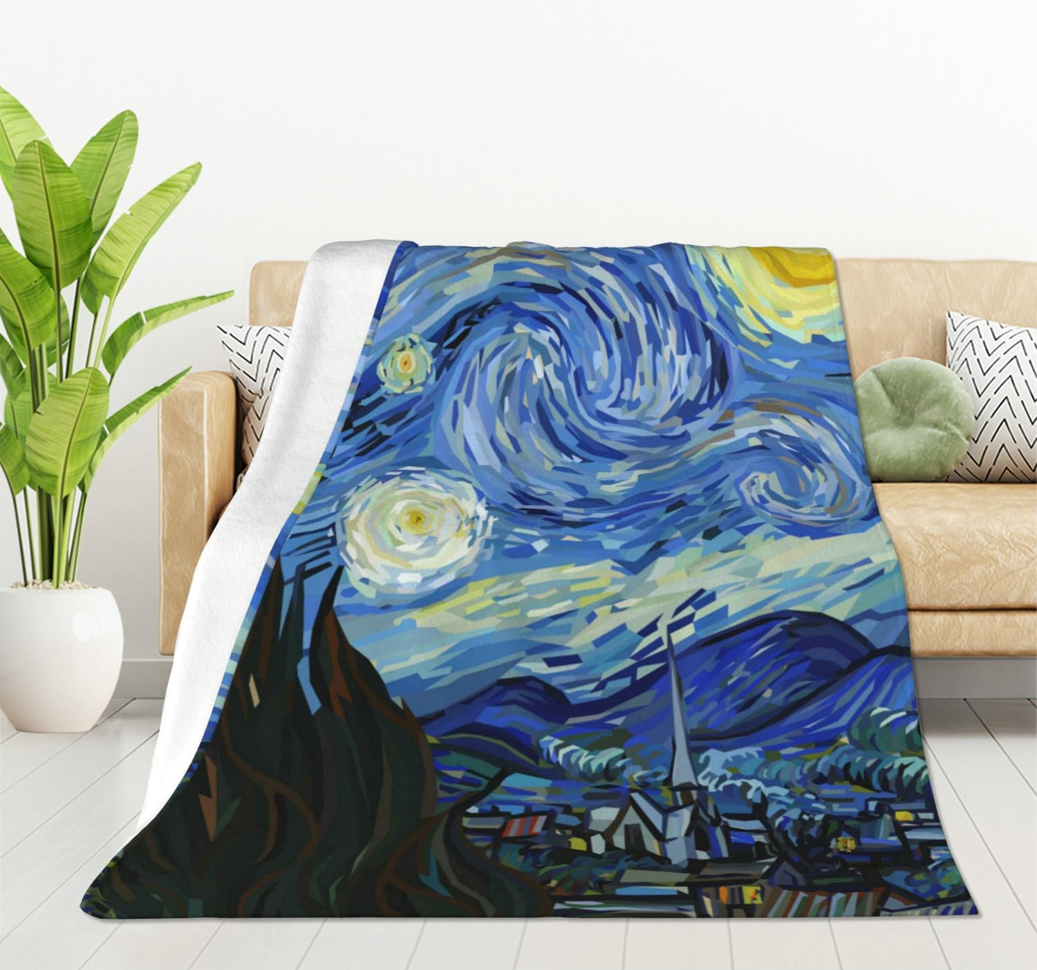 Van Gogh Starry Night Flannel Fleece Throw Blanket 50"x60" Cozy Plush for Bedroom/Living Room