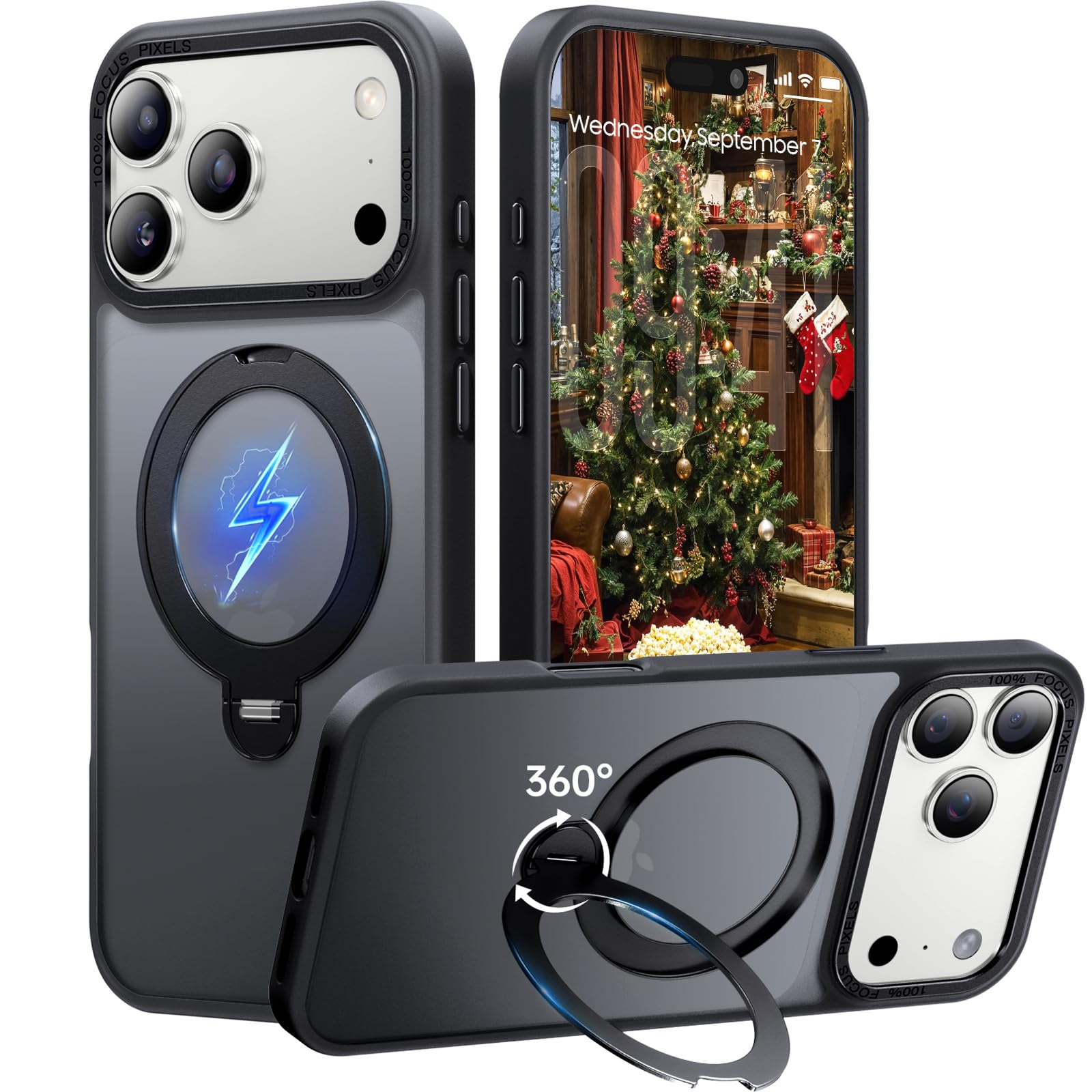 Peerock für iPhone 17 Pro Hülle mit 360°Drehbarem Unsichtbarem Magnet-Ständer, TOP Militärschutz & Magnetkraft Handyhülle für iPhone 17 Pro Case, Stoßfestes & Kratzfestes Mattgehäuse 6,3