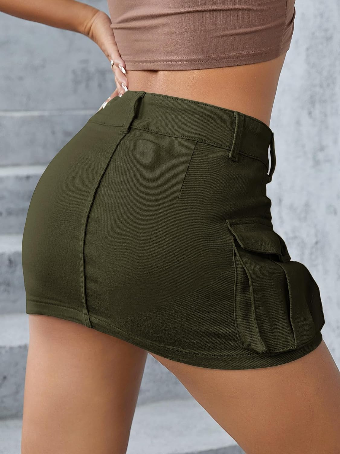 EARKOHA Women's Mini Cargo Skirt Y2K Low Waist Button Short Bodycon Denim Jean With Flap Pockets - Image 2