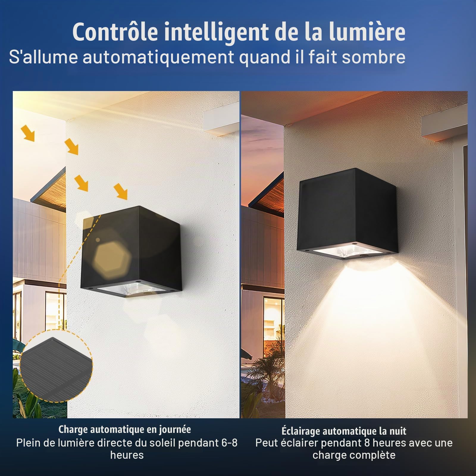 Applique Murale Solaire Extérieure, 4Pack Lampes Solaires pour Jardin Extérieur avec 2 Modes d'Éclairage, Applique Murale Étanche IP65 Lampes Solaires Lampe de Clôture pour Mur Patio Jardin Clôtures