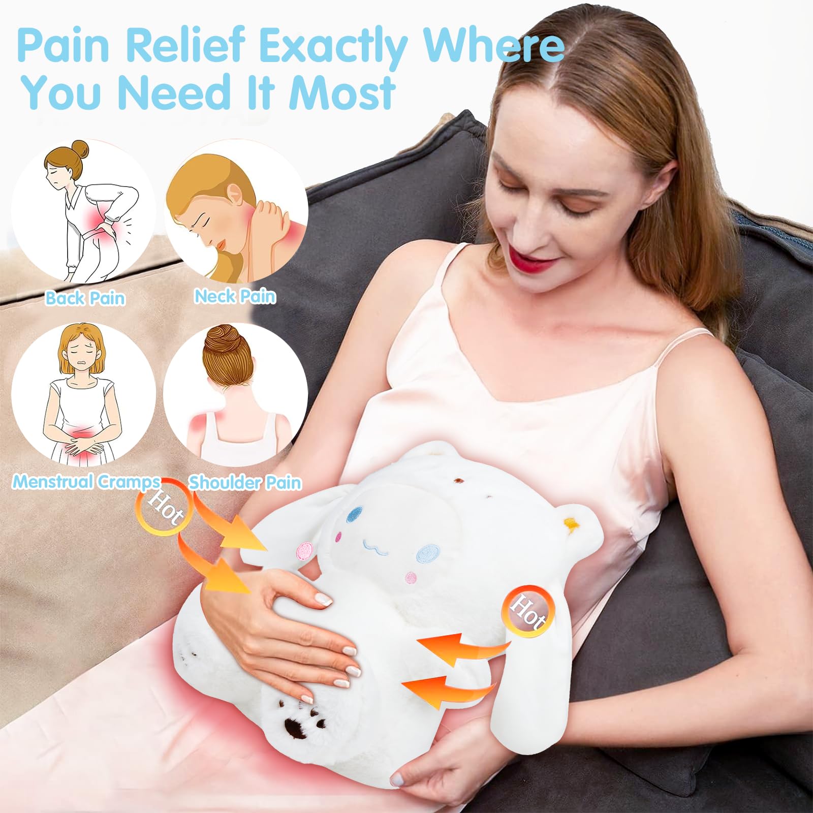 Almohadilla térmica para microondas, animales de peluche calentables para período, alivio del dolor de calambres, bonita almohada suave y acogedora, animales de peluche calentables, regalos para