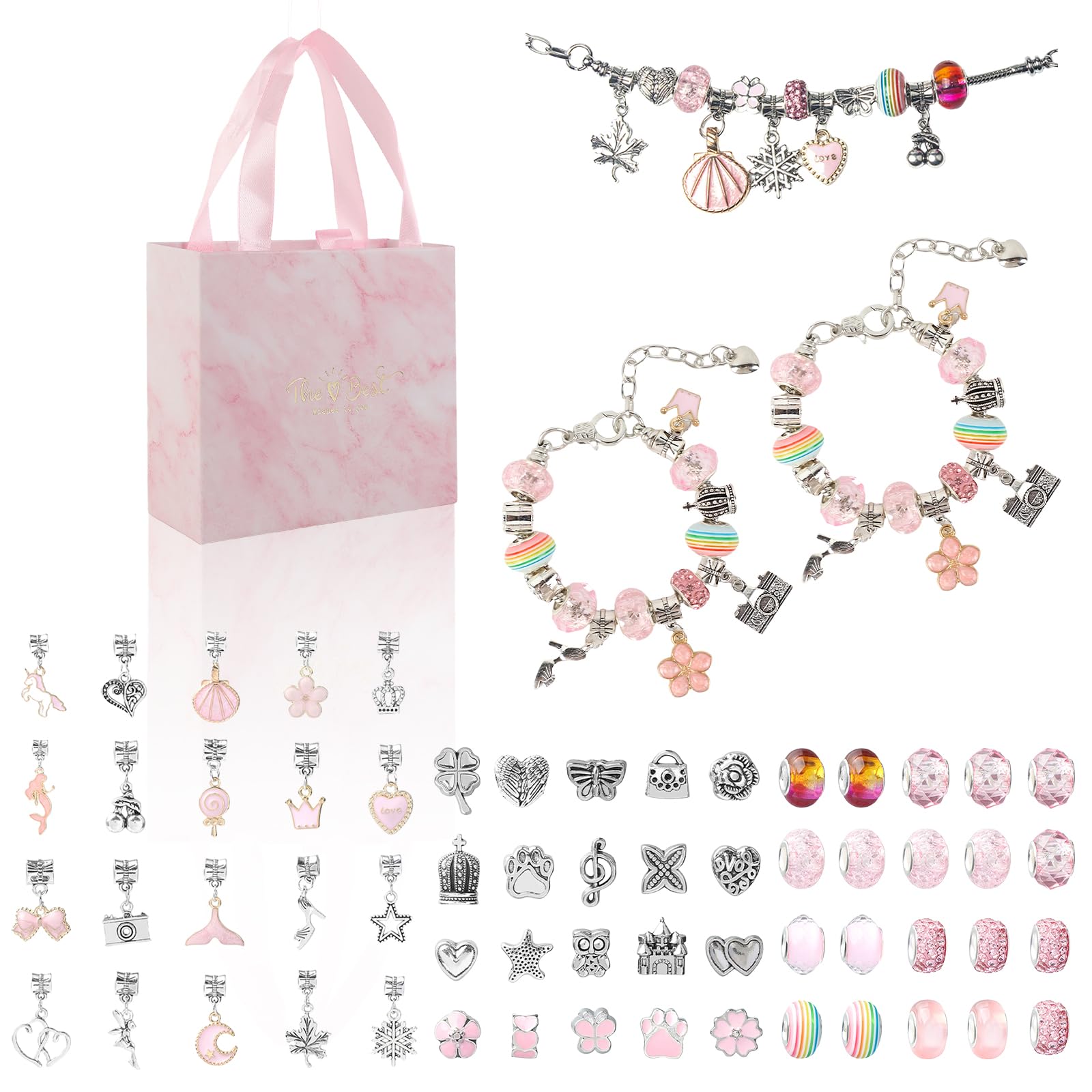 Kit De Pulseras DIY Para Niñas | Cuentas Y Cadenas De Aleación | Regalo De Cumpleaños Y Calendario De Adviento 5-12 Años