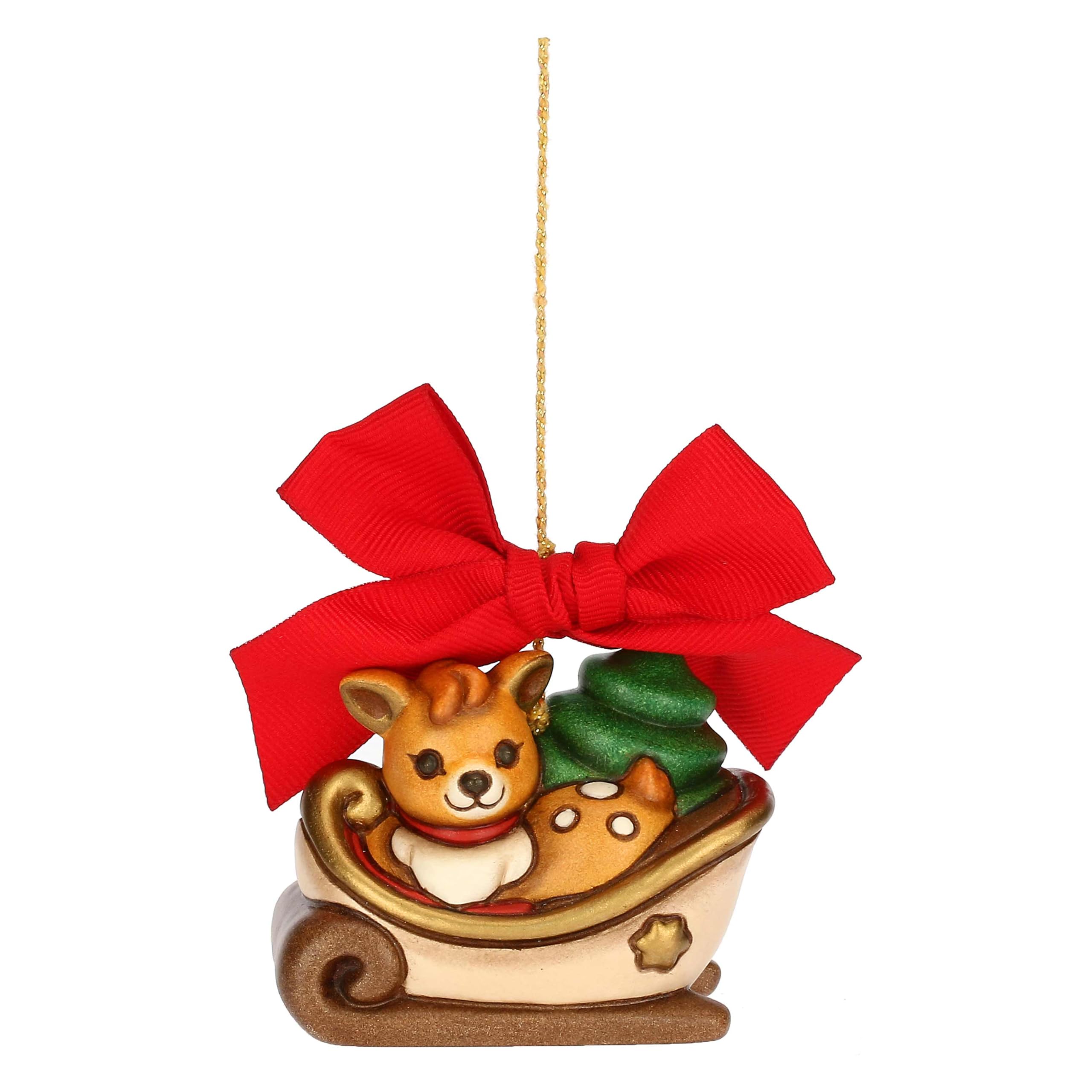 THUN, Addobbo Natalizio Slitta con Cerbiatto Amy in Ceramica, Collezione Magia del Natale, Addobbo Natalizio da Collezione, Idea Regalo per Natale, 6,5 x 4 x 5 cm