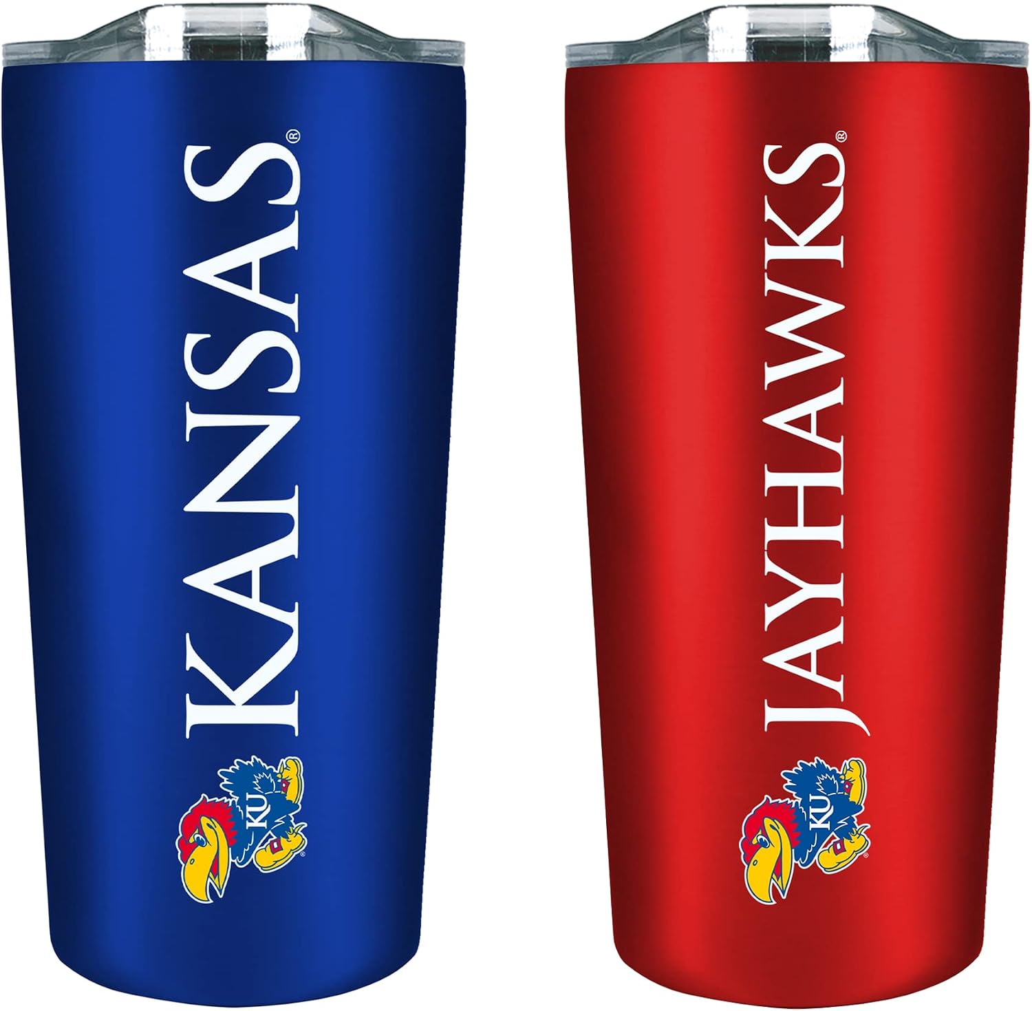 The Fanatic Group University of Kansas Jayhawks Double Walled Soft Touch Tumbler Set, Design 1 - Blue & Red