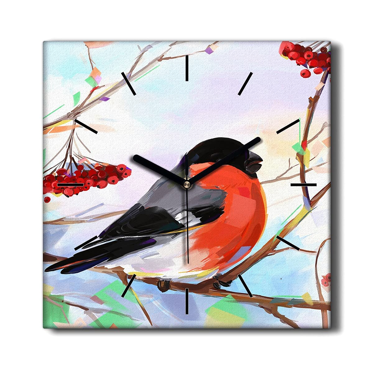 Horloge Murale Toile Salon 30x30cm Decoration Oiseau Elegante