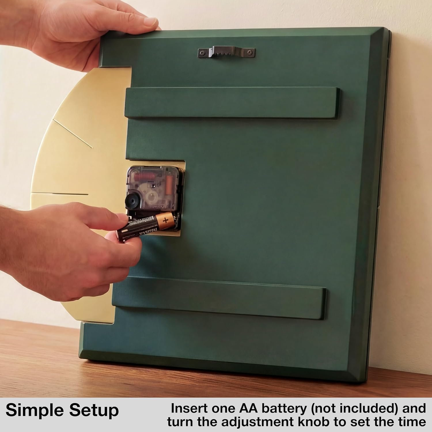 Driini Clocks Mid Century Modern Wall Clock - Square Green Clock with Decorative Gold Accent- Unique and Cool Clock, Battery Operated - MCM Decor & Decorative Wall Clock for Mid Century Modern Decor.