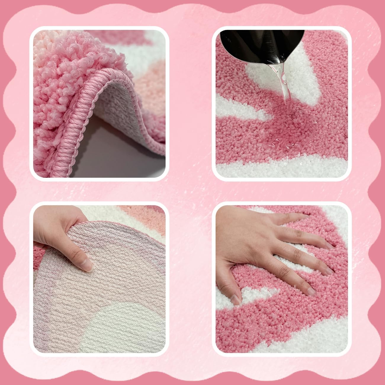 Pink Gradient Bow Bath Mat Scalloped Bow Bathroom Rugs Cute Tufted Extra Soft Water Absorbent Quick Dry Bath Mats for Bathroom Toilet Non Slip Bath Rug Aesthetic Decor Carpet, 20" x 32"