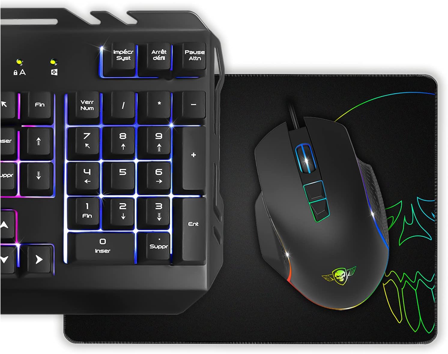 Close-up of Spirit Of Gamer PRO-MK5 keyboard showing RGB backlighting and semi-mechanical keys