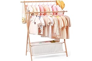Kid's Bamboo Clothing Rack with Dual Poles for Storage and Organization