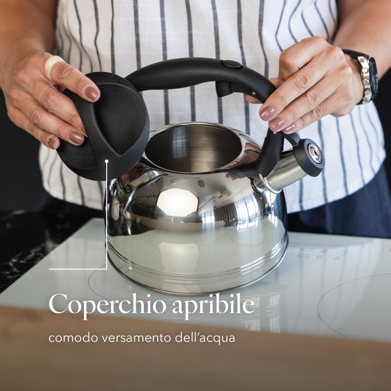 FLORINA Bollitore Acqua (1,9 l) I Bollitore per Tè in Acciaio Inox ANTER I Bollitore con Fischio Automatico I Manico in Bakelite I Teiera Induzione I Adatto a Tutti i Tipi di Fornello I Argento