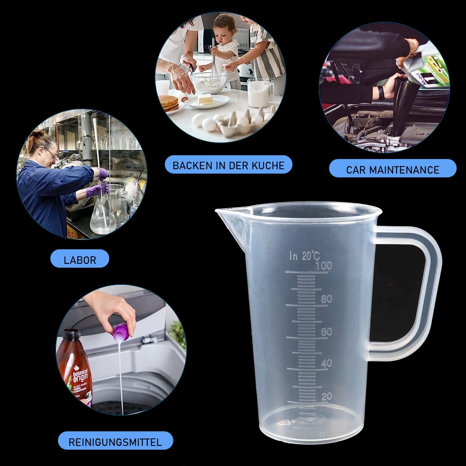 plastic maatbeker set - hard - 3 stuks - 250 ml - 500 ml - 1.000 ml - MEM14 | Meetinstrumenten