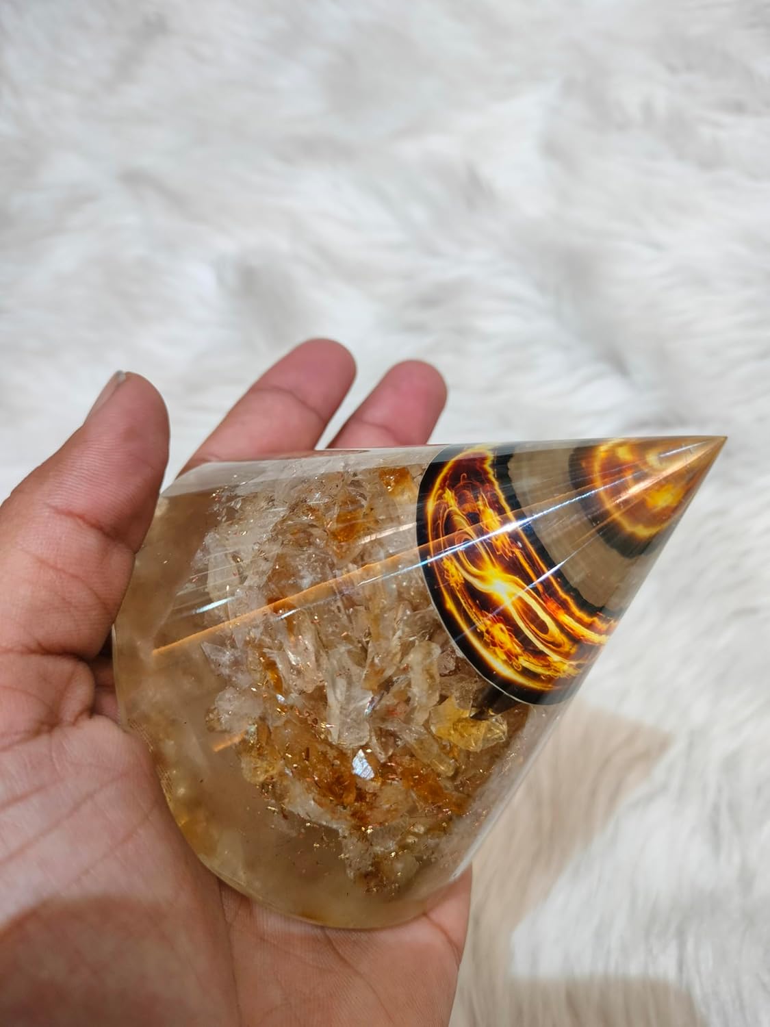 Citrine Orgonite Cone Pyramid – Energy Healing Crystal | Abundance & Positive Energy Generator Home Decor Items