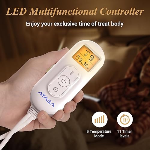 Miniatura 3 de ATASA Almohadilla térmica para aliviar el dolor de espalda, almohadillas térmicas eléctricas extragrandes de 17 x 33 pulgadas con 9 niveles de