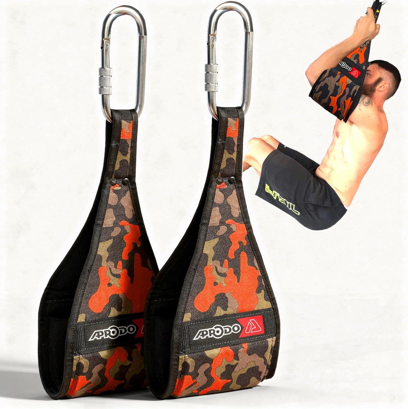 APRODO Ab Straps Set | Pair Of Hanging Straps For Pull Up Bar Workout, Fitness, Gym And Abdominal Exercises (ORANGE CAMOUFLAGE)