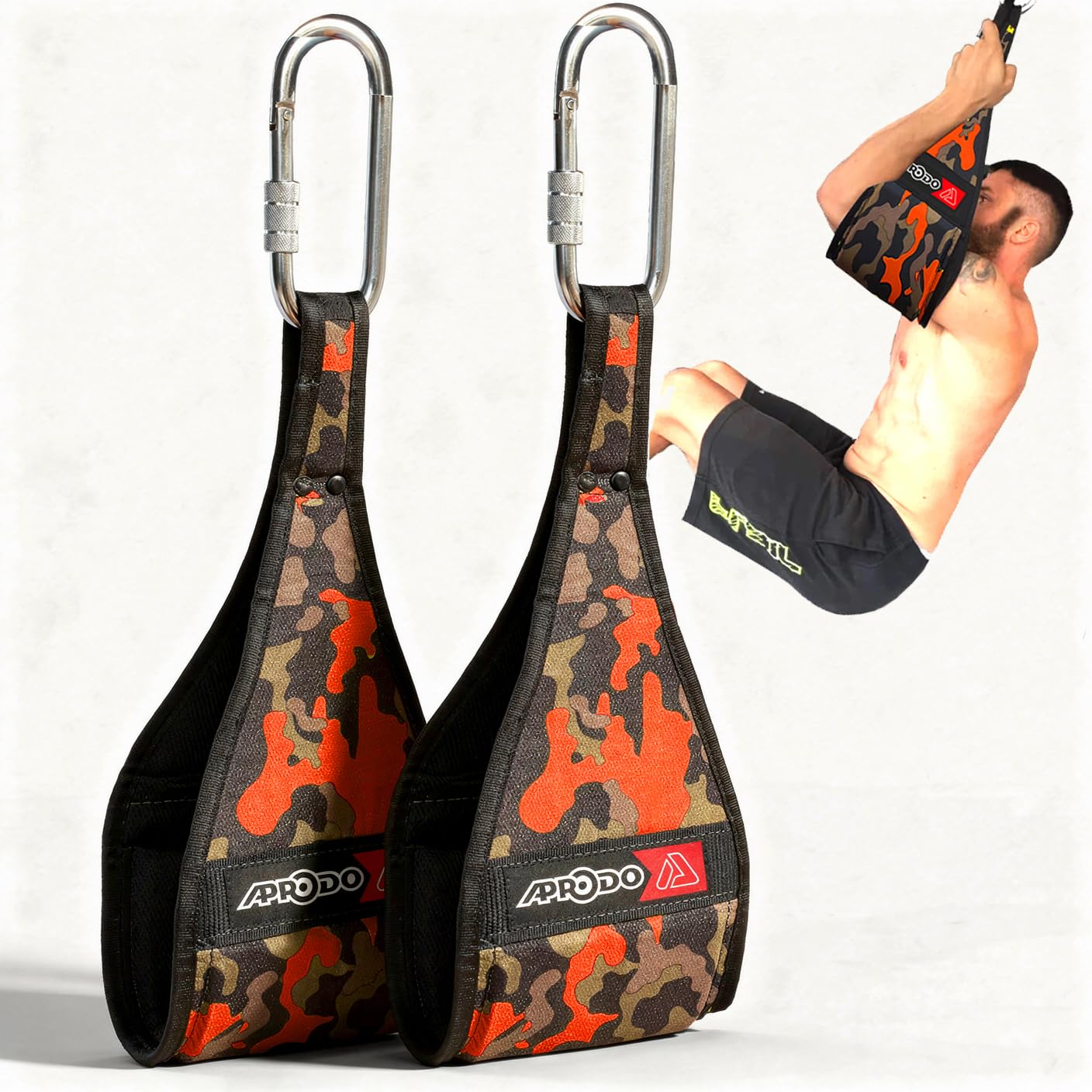 APRODO Ab Straps Set | Pair Of Hanging Straps For Pull Up Bar Workout, Fitness, Gym And Abdominal Exercises (ORANGE CAMOUFLAGE)