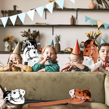 12pcs Inflatable Balloon Horse, Horse Head Stick Toy for Theme Birthday Party Home Decoration Supply (Black, Brown)