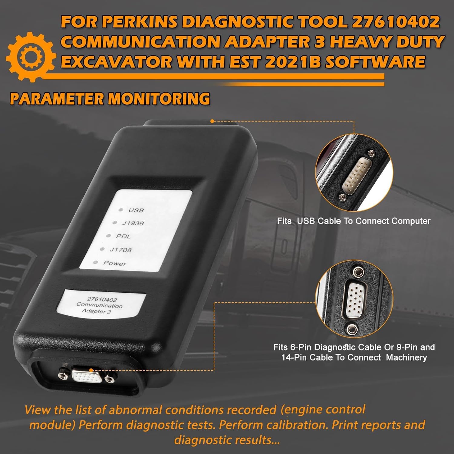 Communication Adapter 3 Diagnostic Tool CA3 27610402 Pro USB Version 2021B Compatible with Perkins Electronic Service Tool Diagnostic Tool Kit