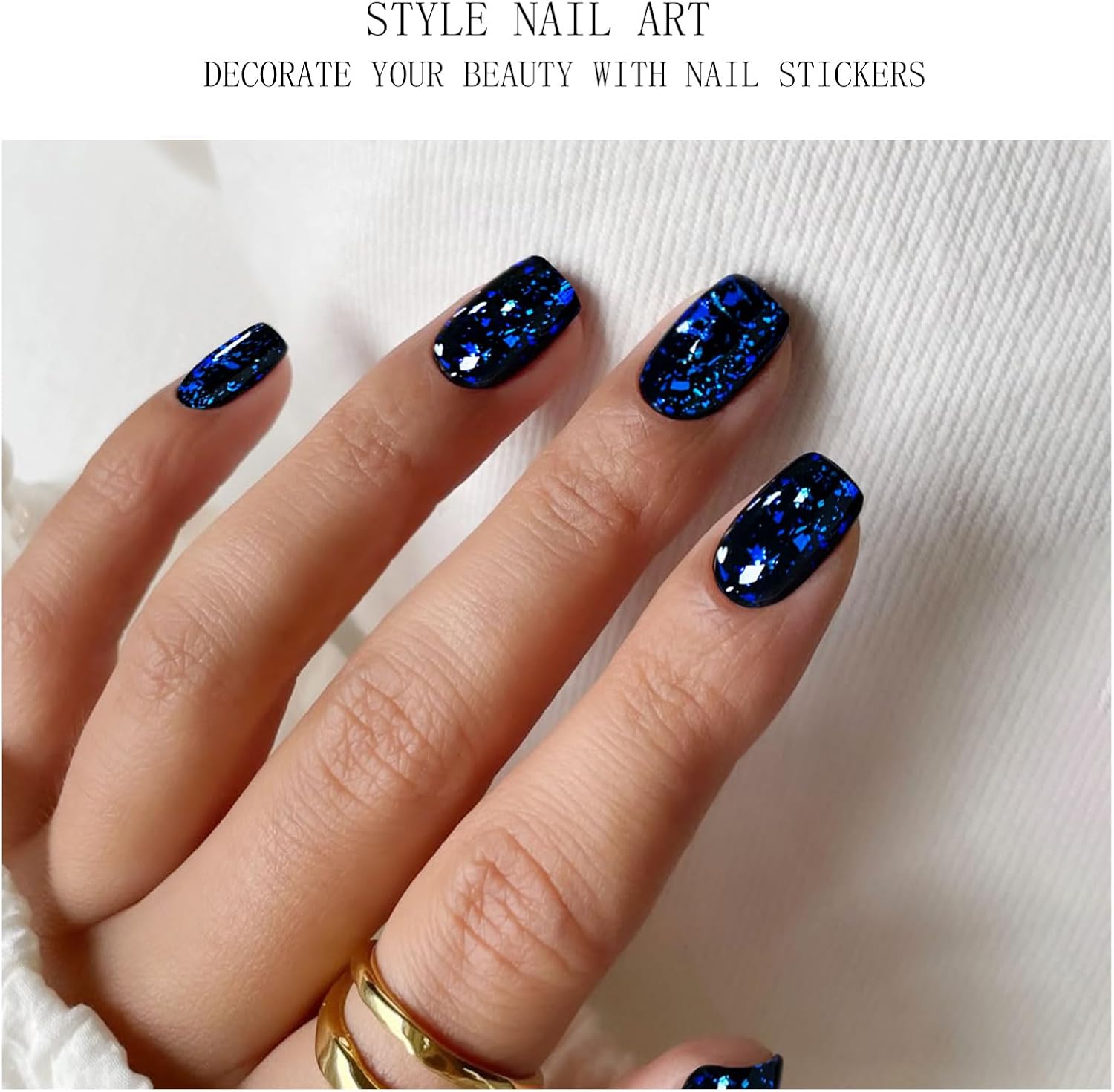 JMEOWIO Gel Nail Stickers Dark Blue Semi Cured Gel Nail Strips Wraps UV/LED Nails Art Design Decoration Accessories