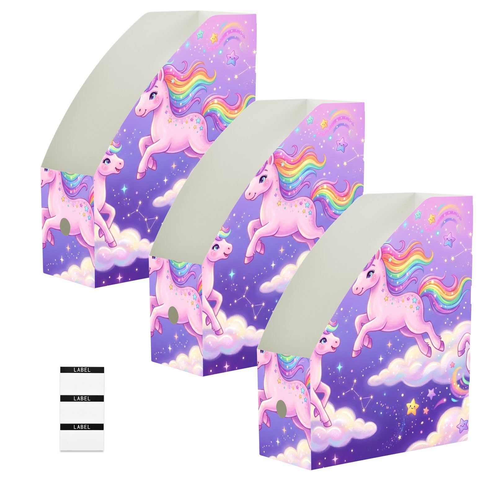 Porte-revues avec couvercle ouvert Motif licorne Violet