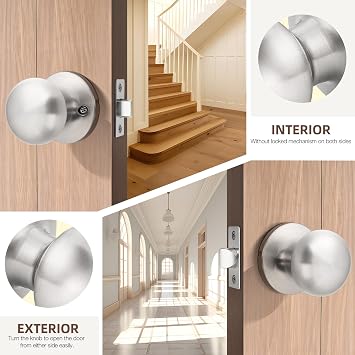 GOBEKOR 1 Pack Passage Door Knobs Interior Satin Nickel Keyless Door Knobs Closet Hall Door Knob Round Passage Knob with Lock
