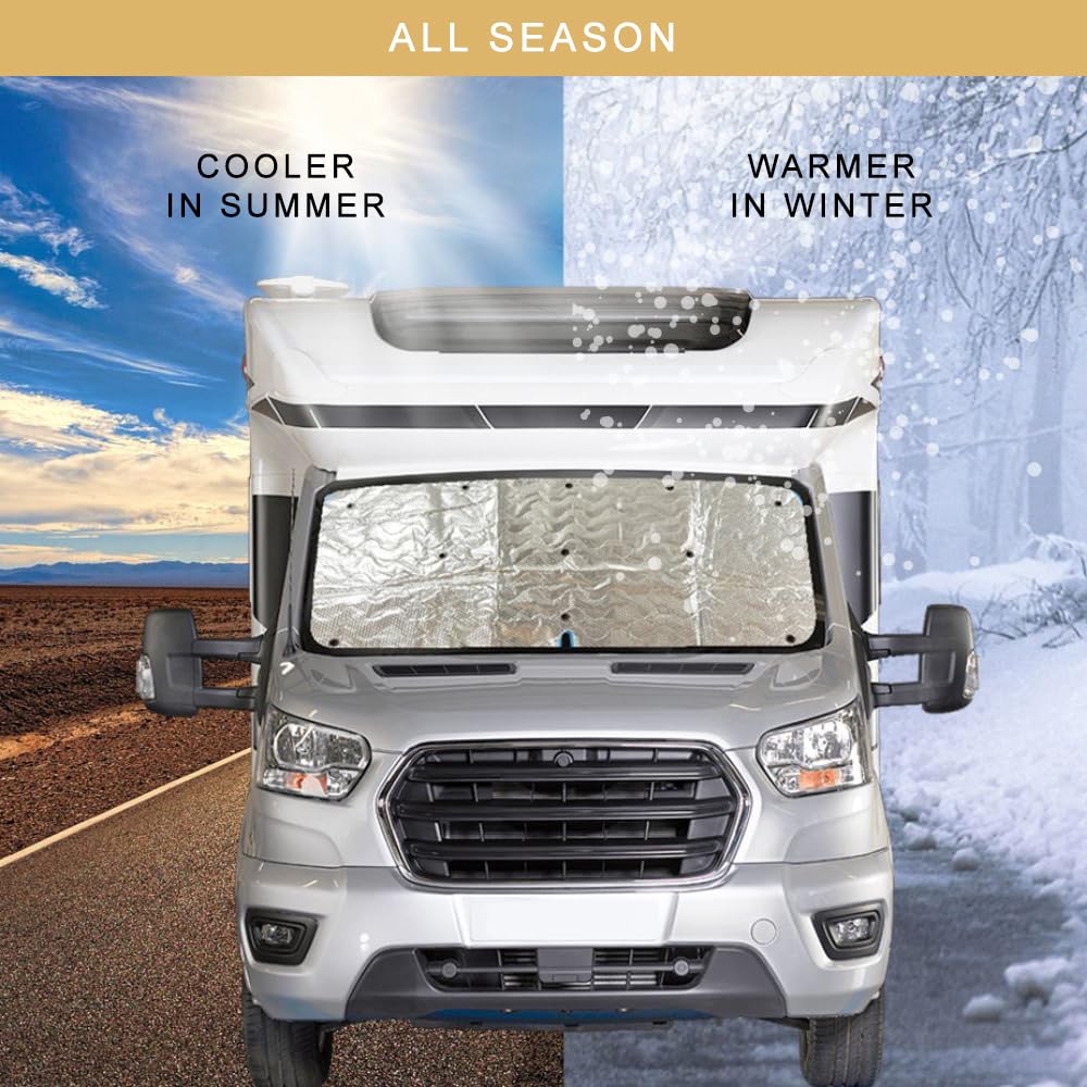 Store Thermique Universel pour Camping-Car, camionnette, Pare-Brise et 2 fenêtres latérales, Protection Contre Les UV, Protection Thermique pour l'hiver