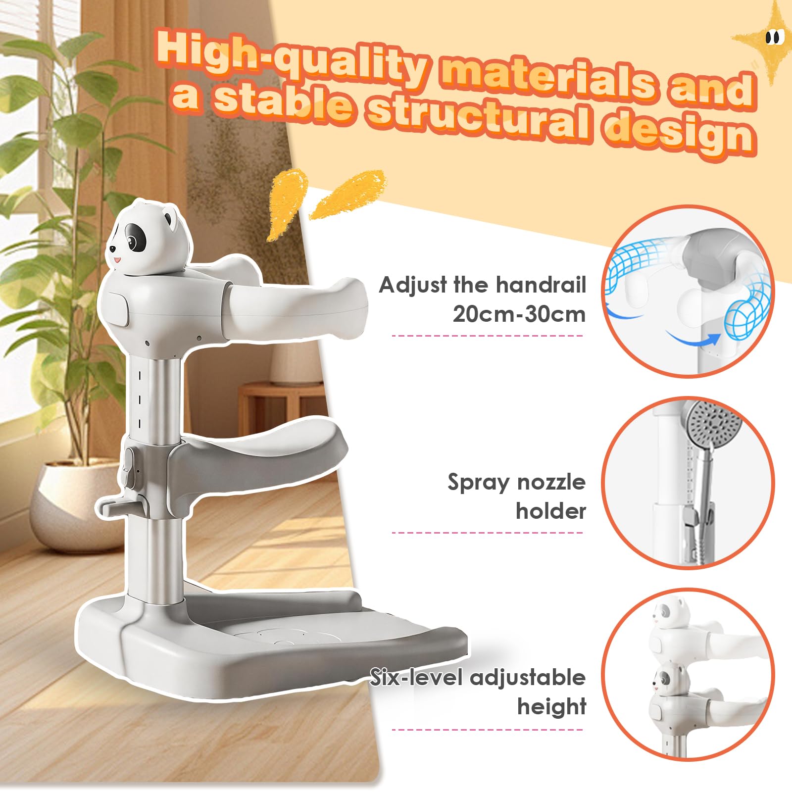 Soporte de baño para bebé con base antideslizante, soporte de ducha ajustable en altura para niños de 12 a 36 meses, soporte de pie estable para correr y bañarse de forma segura