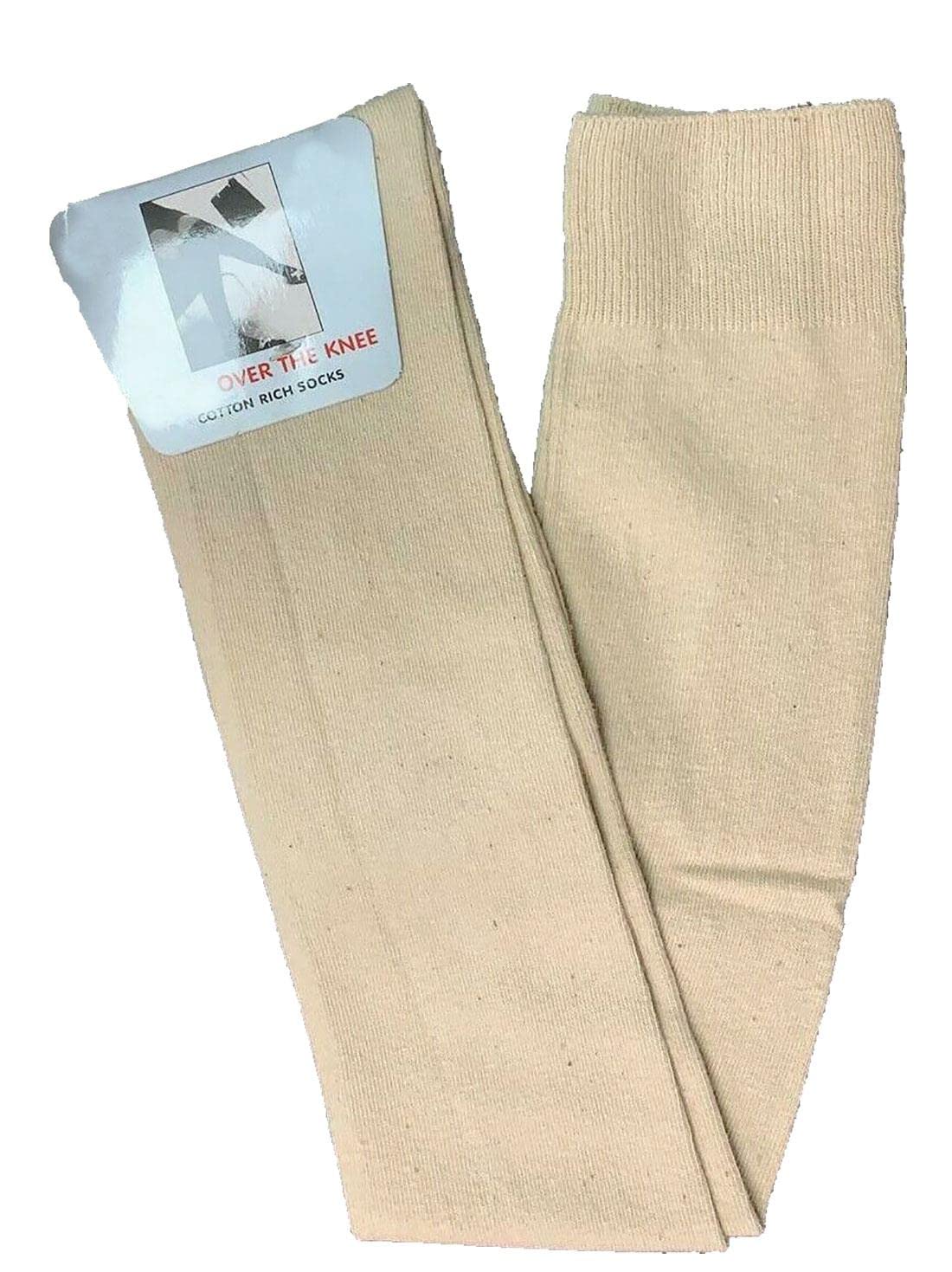 21Fashion Beige Stripey Striped Overknee Over The Knee Long Socks (Plain One Size)