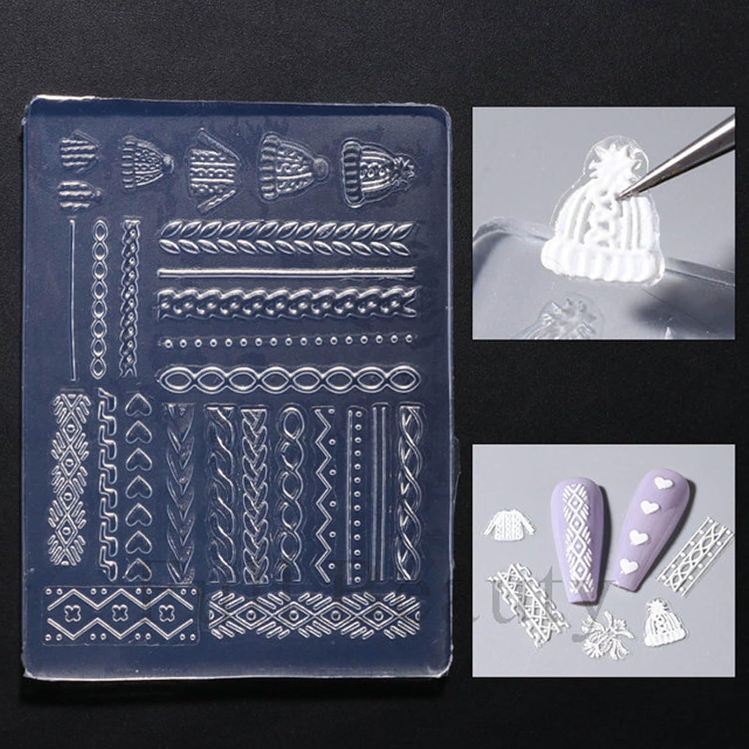 Silicone Nails Art Unique Embossed Accessories Jewelry Supplies Embossing Tool for Women Girls Silicone