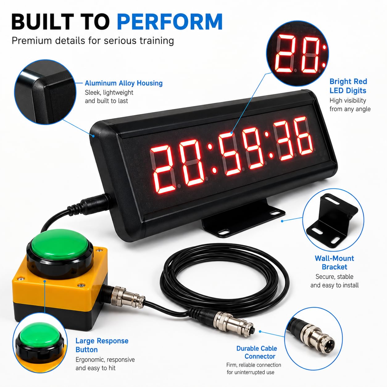 Temporizador de entrenamiento de intervalos LED, cronómetro, alarma, reloj multifunción para juegos