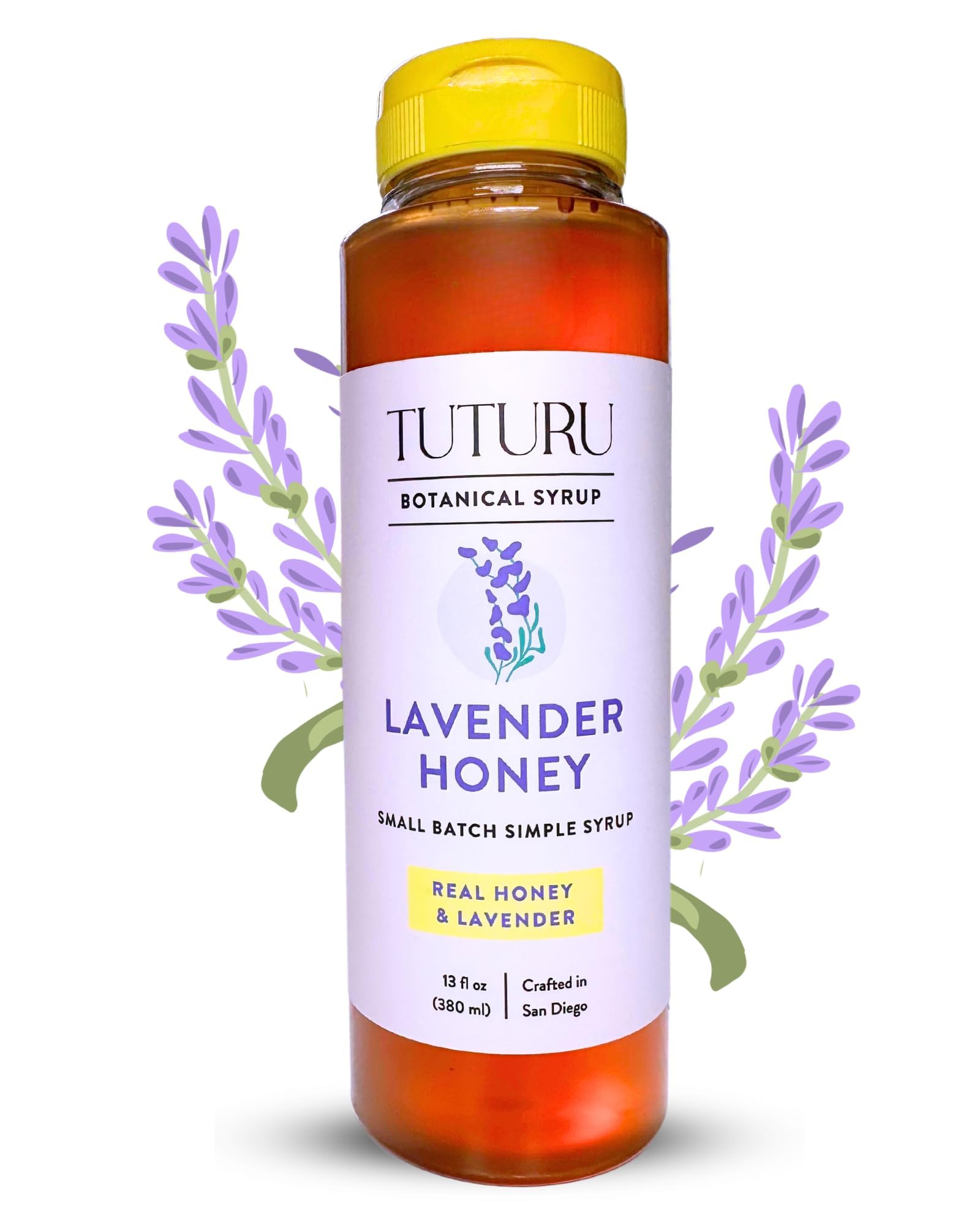 Lavender Honey Simple Syrup for Coffee, Cocktails, Tea, Matcha - Clean Simple Syrup with Real Lavender & Honey - 13.5 oz