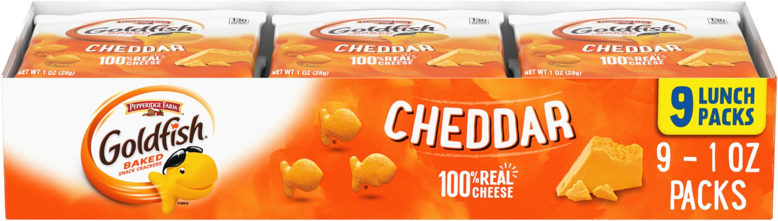 Cheddar Cheese Crackers, Baked Snack Crackers, 1 oz On-the-Go Snack Packs, 9 Count Tray