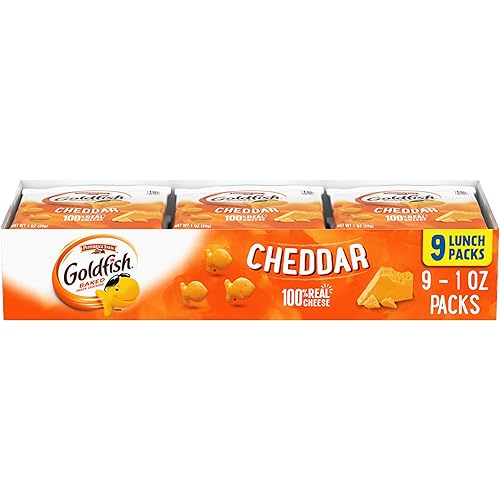 Goldfish - Galletas saladas sabor a queso cheddar, bandeja de 9 paquetes de 1 oz cada uno