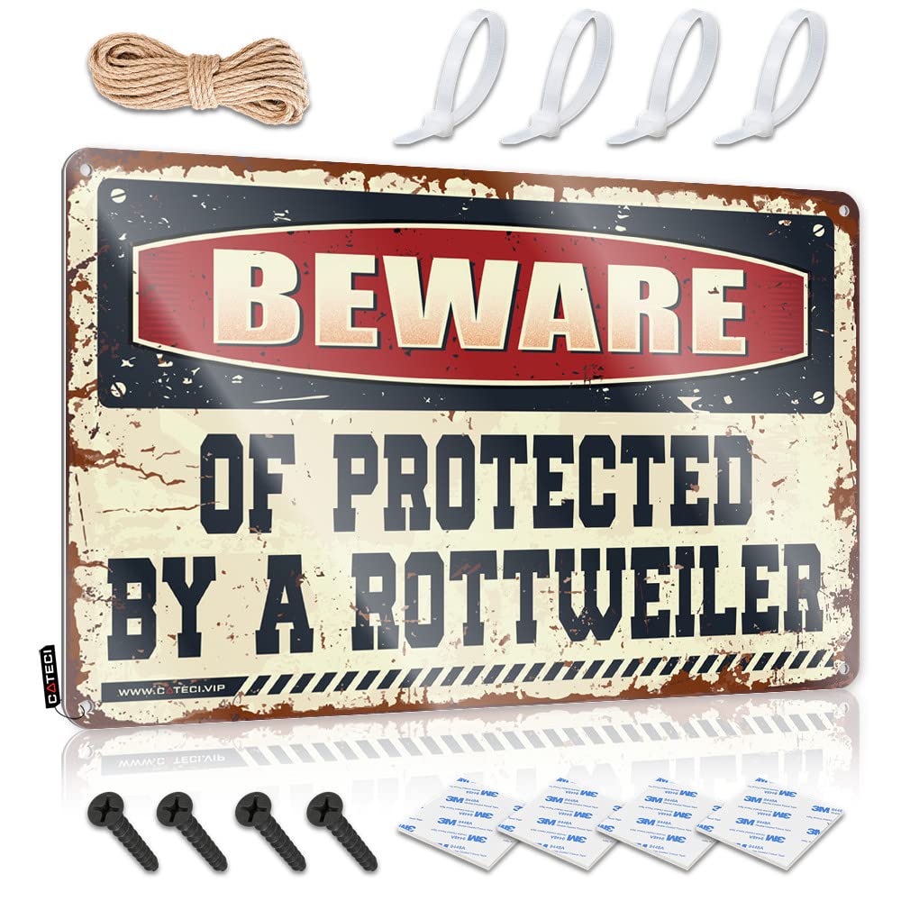 Bar Wall Decor Beware Of Protected By A Rottweiler Tin Sign Metal Signs Vintage Funny Funny House Decor(20X30CM)