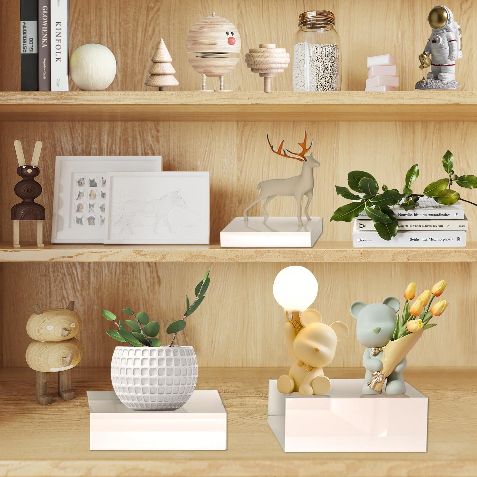 JAOGAUS Lot de 6 présentoirs de buffet en acrylique blanc avec fond creux, 3" 4" 5" 6" 7" 8" pour table de buffet, mariage, table de buffet, fête, objets de collection et bijoux