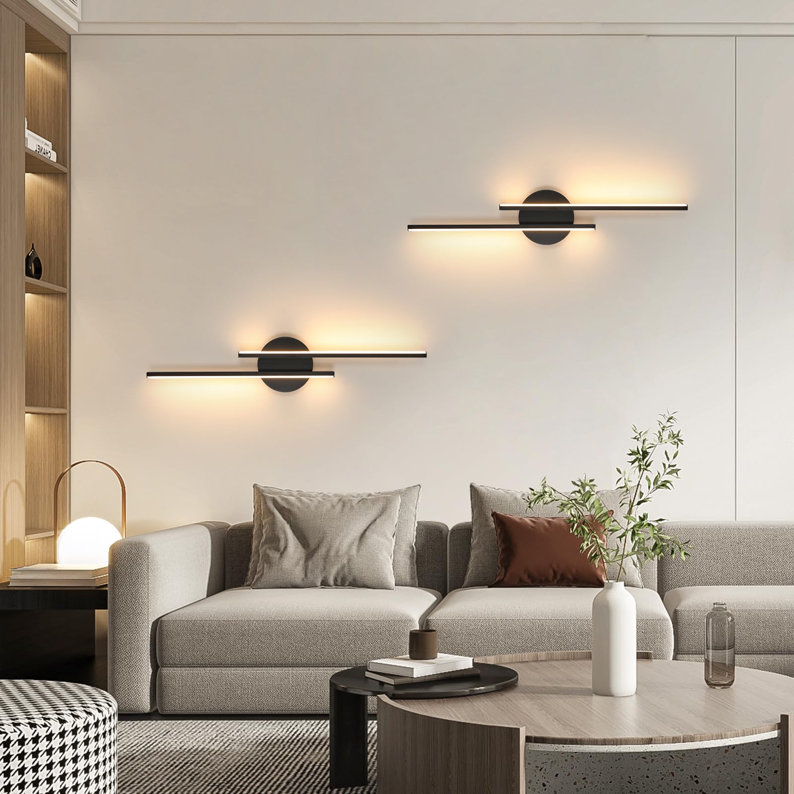 Mckalen Applique da Parete Interno Moderno Nero, 24W 2700LM Lampada da Parete LED 60CM, Applique Camera da Letto LED in Alluminio per Soggiorno Scale Corridoio, Luce Calda 3000K