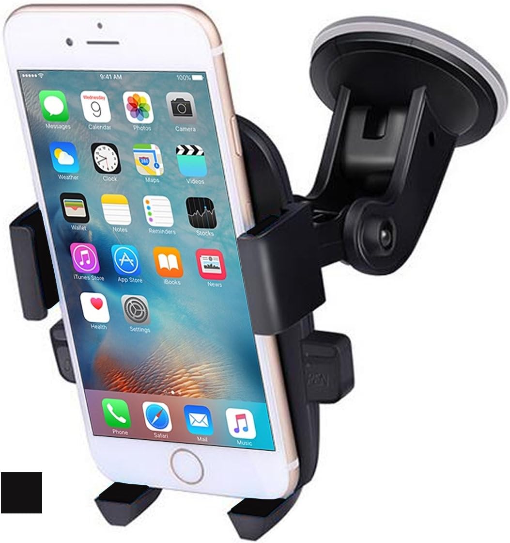 ANCOOLE Car Mount Phone Holder Cradle for Windshield 360 Degrees Rotation Freely Adjustable for iphone X/8/7/6S/6 Plus Samsung Galaxy S8/S7 edge Universal Phone (Black)
