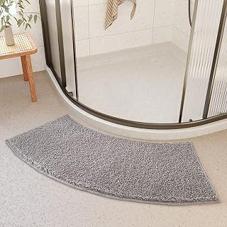YICARE Bath Mats Non Slip Bathroom Mats Curved Shower Mat Fluffy Soft Rugs Absorbent Door Mat Inside Kitchen Durable Floor Carpet 40x100 cm for Indoor Entrance (Grey)