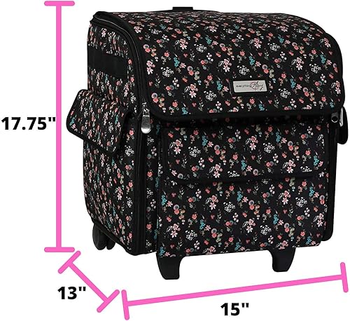 Miniatura 5 de Everything Mary Serger Machine Rolling Storage Case, Black Floral - Carrying Bag For Overlock Machines - For Brother, Singer, & Juki Sergers -