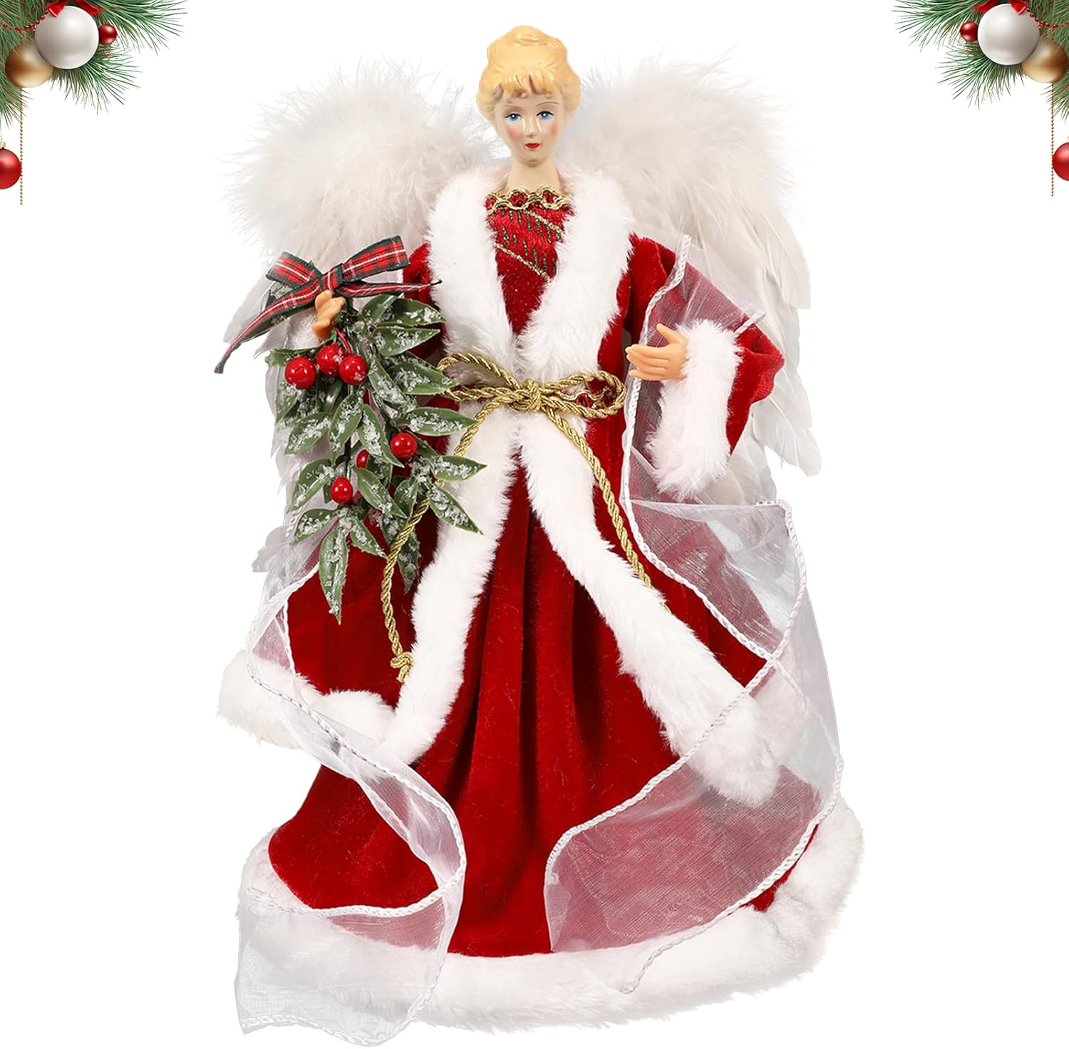 Angel Tree Topper with Wings Christmas Toppers for Xmas Tree Angel Figurine Christmas Holiday Home Decor
