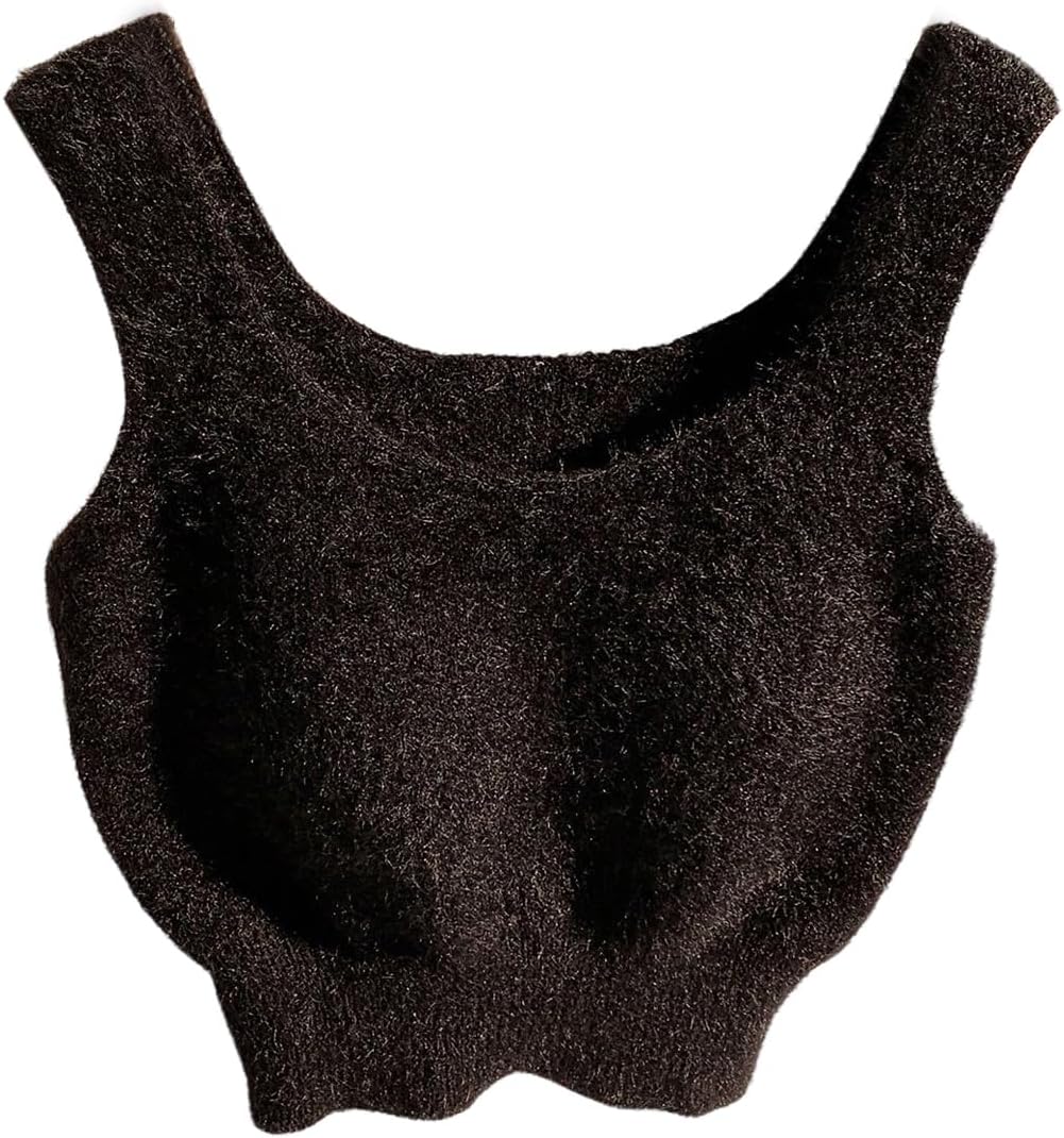 MakeMeChic Women's Fuzzy Crop Tops Wide Strap Sleeveless Furry Knit Sweater Vest