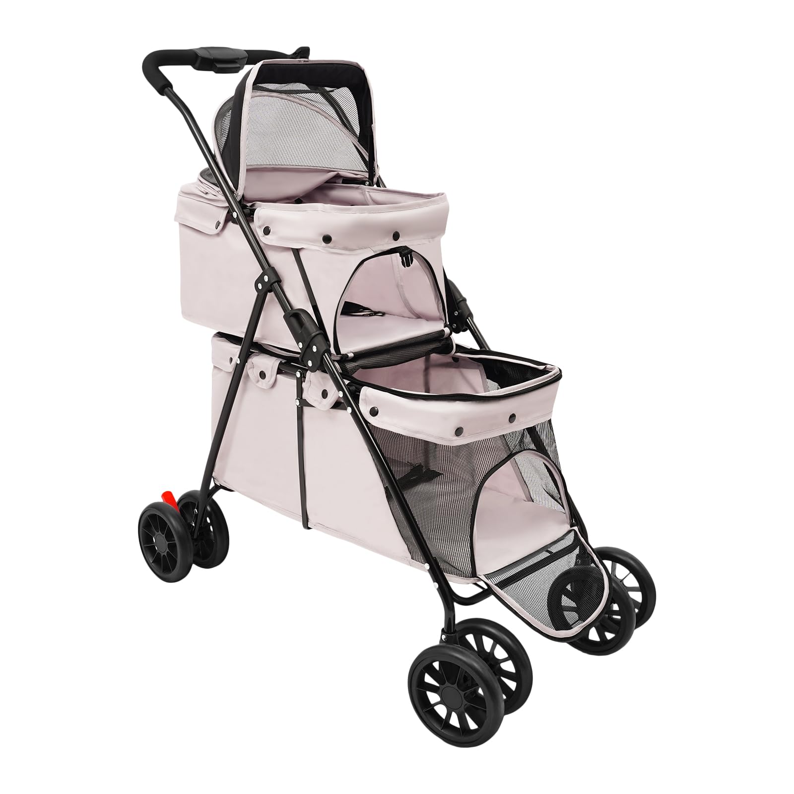 Składany wózek dla zwierząt domowych, 2 poziomy, nośność 15-20 kg, z pasem bezpieczeństwa i torbą do przechowywania, wózek dla psów/kotów (szary)