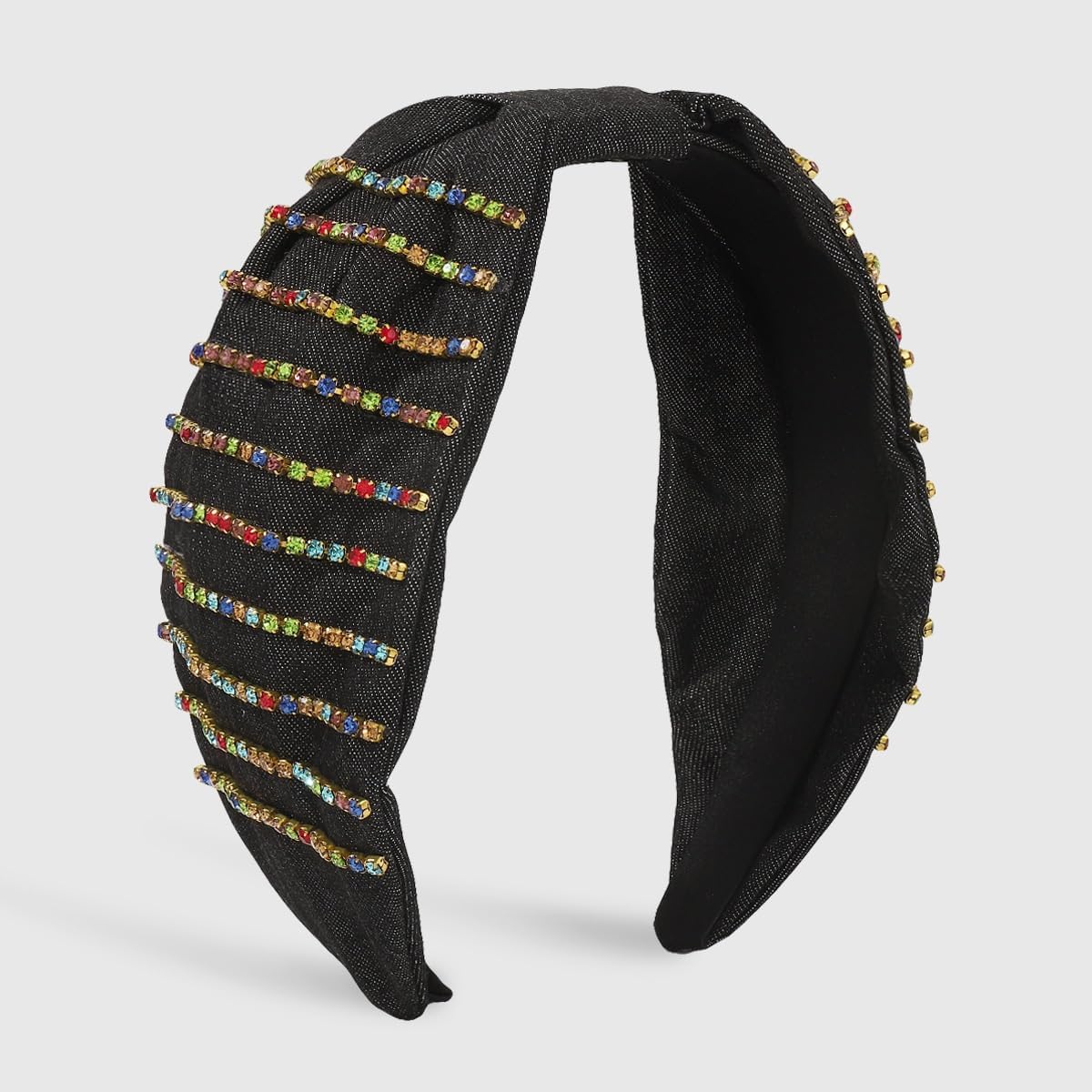 デニムヘアバンド女性クリエイティブカラーダイヤモンドセットワイドエッジヘッドバンドヘアアクセサリー