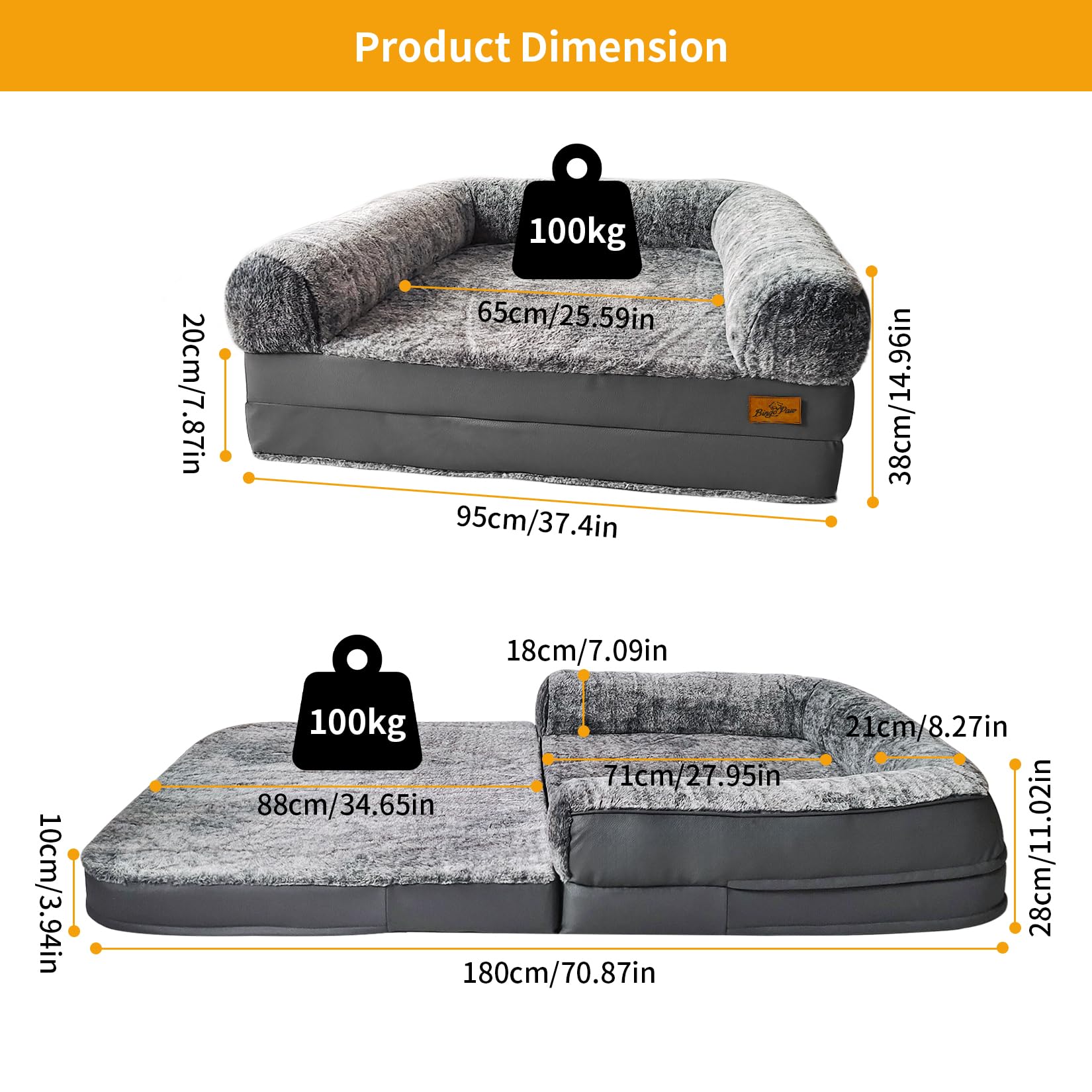 BingoPaw Lit pour Grand Chien Taille Humaine: 180x95x10cm Panier Géant Pliable 2 en 1 pour Gros Chien et Humain, Coussin Orthopédique Grande Taille - Canapé Chien avec Housse Dehoussable et Lavable