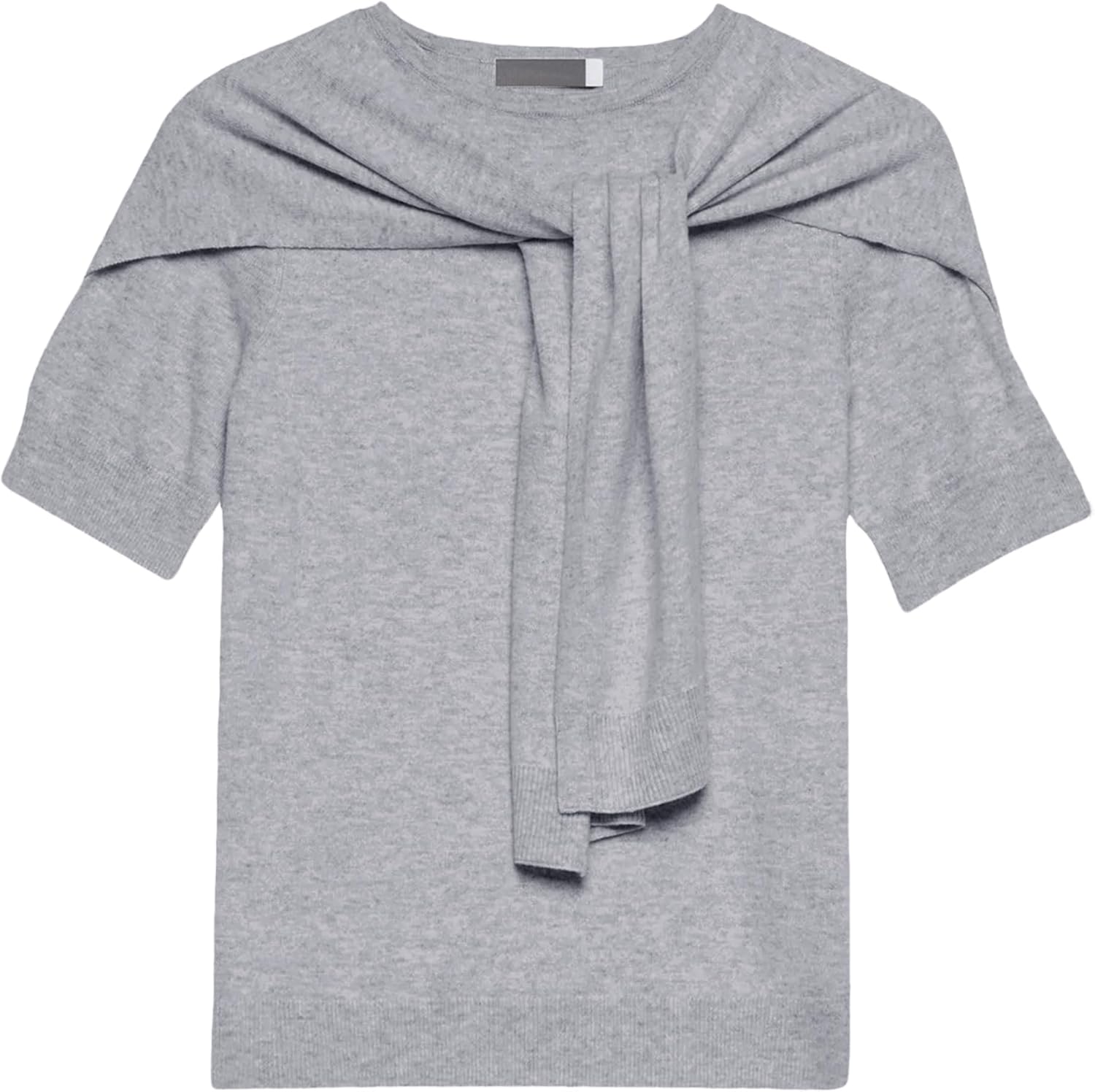 EsheSy Women's Shawl Knit Top Crewneck Short Sleeves Cropped Pullover Trendy Casual Easy to Match Daily Sweater Tee